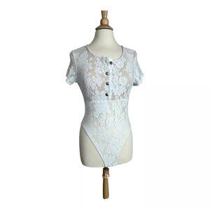 Vintage Fredericks Of Hollywood Bodysuit Women L Lace Lined Embroidered Floral